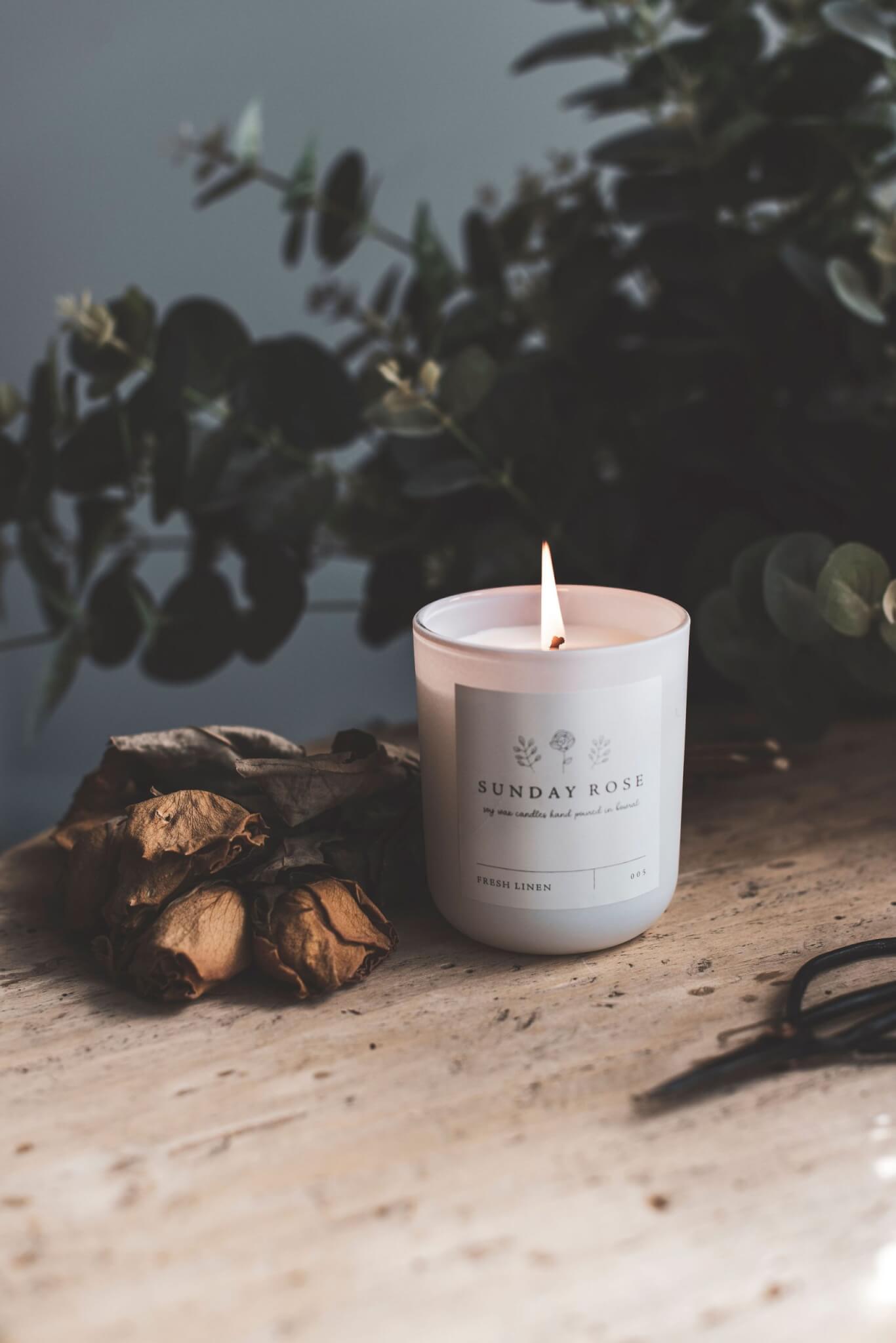 Fresh Linen Artisan Candles Sunday Rose and Co